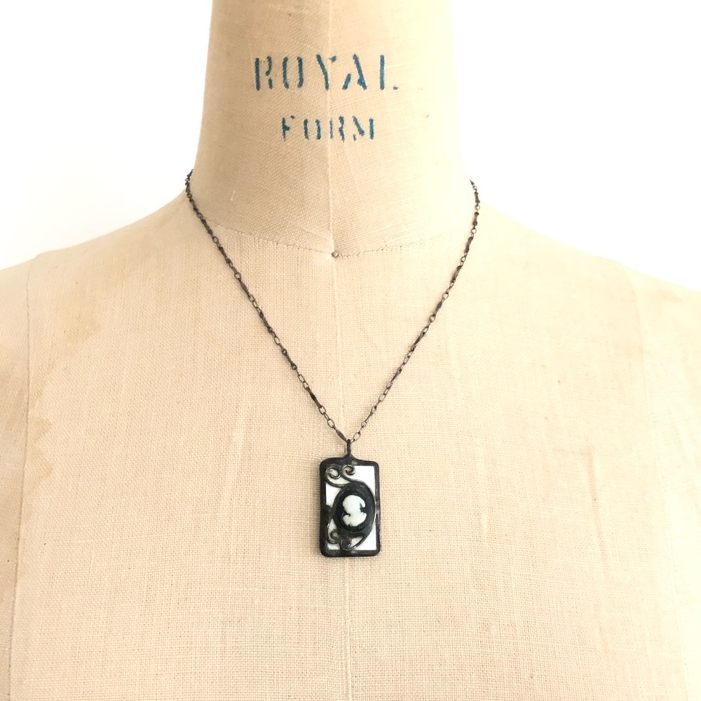 Black Cameo Glass Handmade Italian Necklace